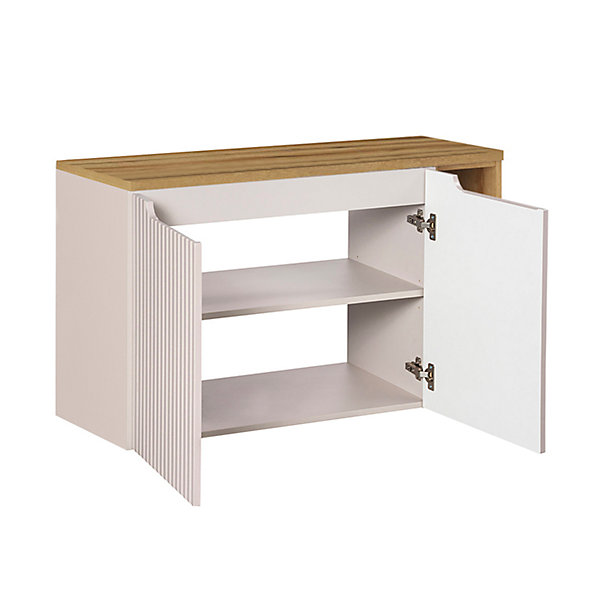 Ensemble meuble simple vasque 100cm 2 portes 2 niches et colonne Riva Cachemire et Bois