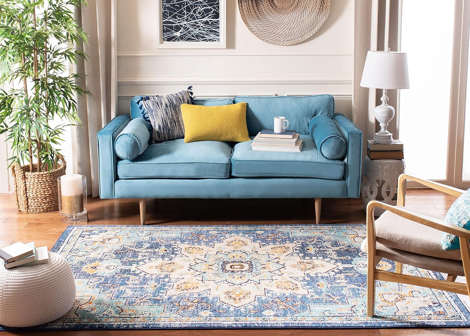 SAFAVIEH Area Rug 9x12 - Madison Collection - Large - Blue & Light Blue, Boho Chic Distressed Medallion Design, Non-Shedding & Easy to Clean, Ideal for Living Room, Bedroom, Dining Space (MAD473M)