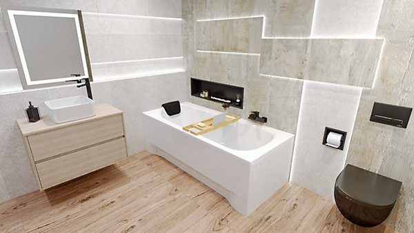 Baignoire rectangulaire 190 x 80 BONA acrylique blanc, sans Habillage   Repose Tête   Pieds   Vidage à chromé