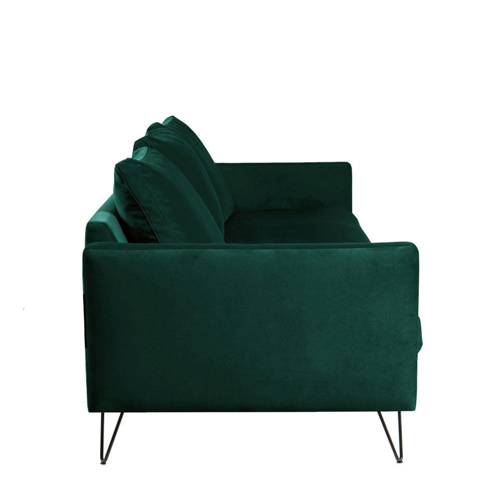VILLABON - Canapé 4 places en velours pieds épingles noirs vert forêt