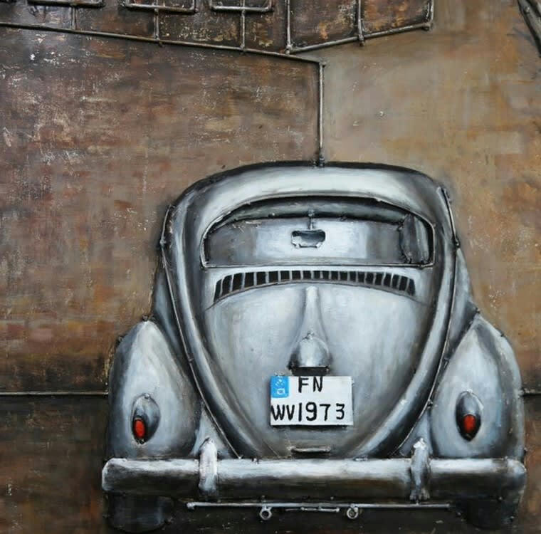 MÉTAL BRASS - Tableau relief en métal coccinelle grise 60x60