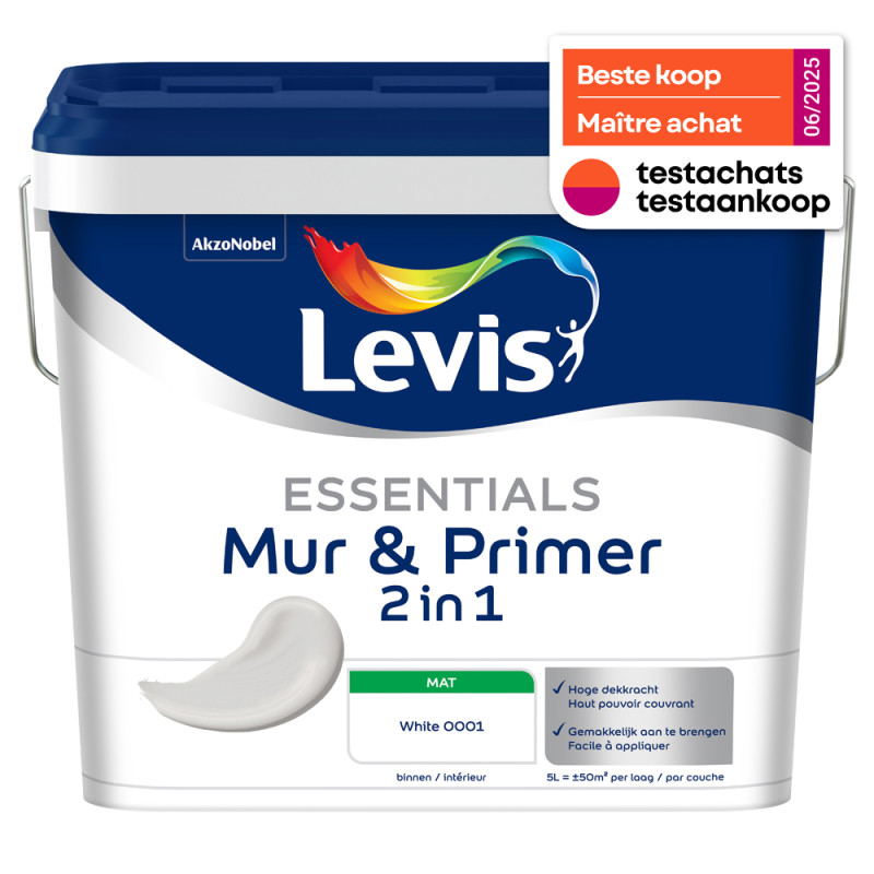 Peinture pour murs Essentials Mur & Primer 2-en-1 blanc 5 L