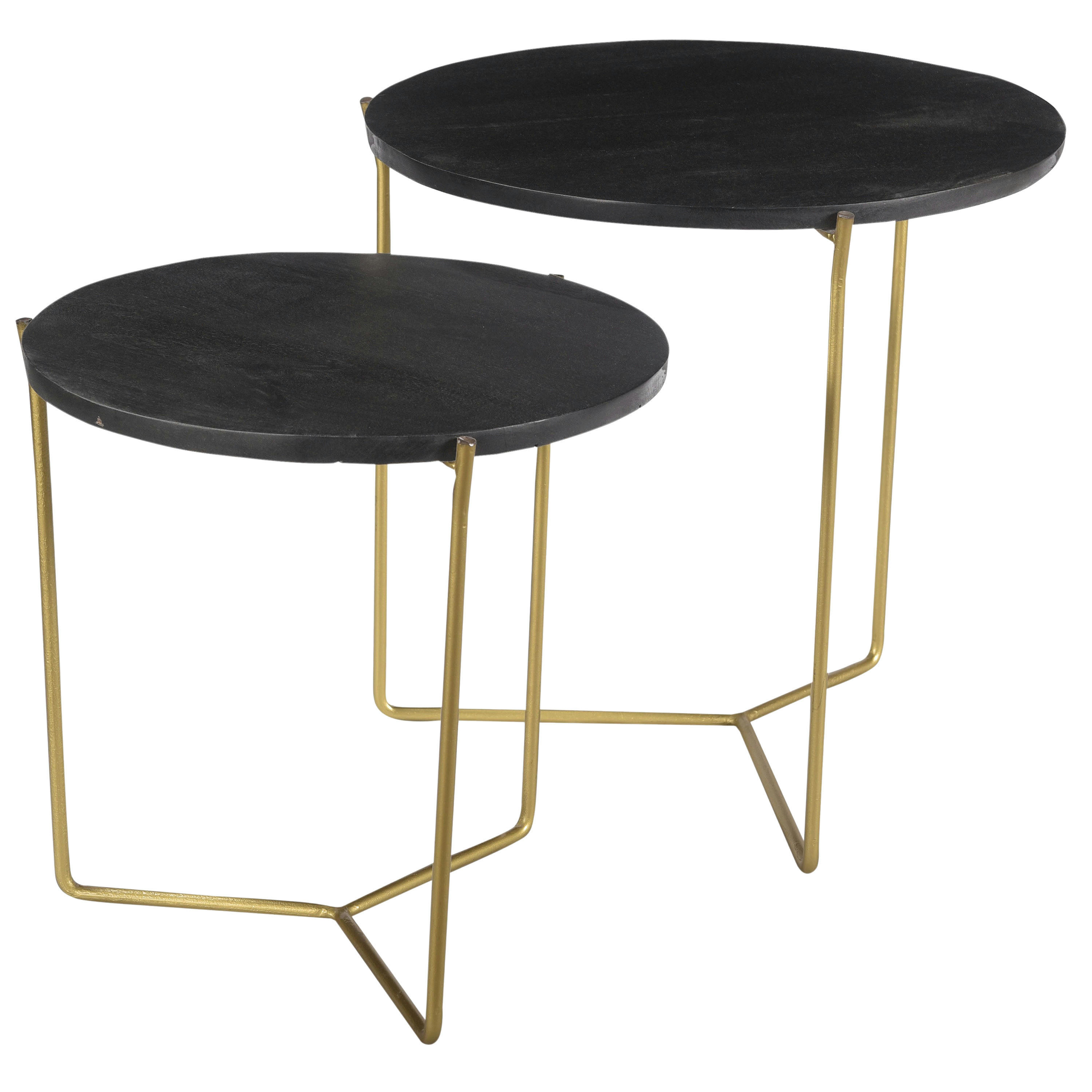 JULIA - JULIA-Set de 2 Tables basses rondes gigognes, manguier noir et laiton