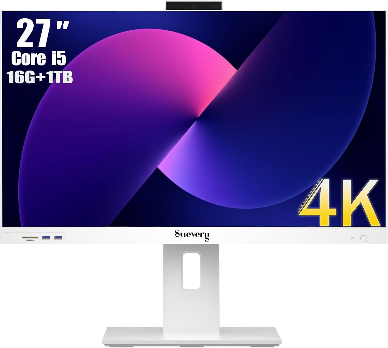27Inch (3840x2160) All-in-One Desktop Computer  UHD 4K  AIO PC 12th Core I5(Up to 4.6G)  1TB(M.2 SSD)  16GB RAM  WiFi6 White Includes Keyboard and Mouse
