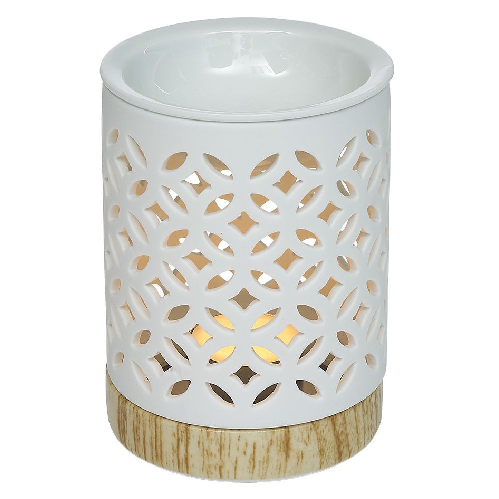Br&ucirc;le parfum Mességué céramique socle bois blanc et marron