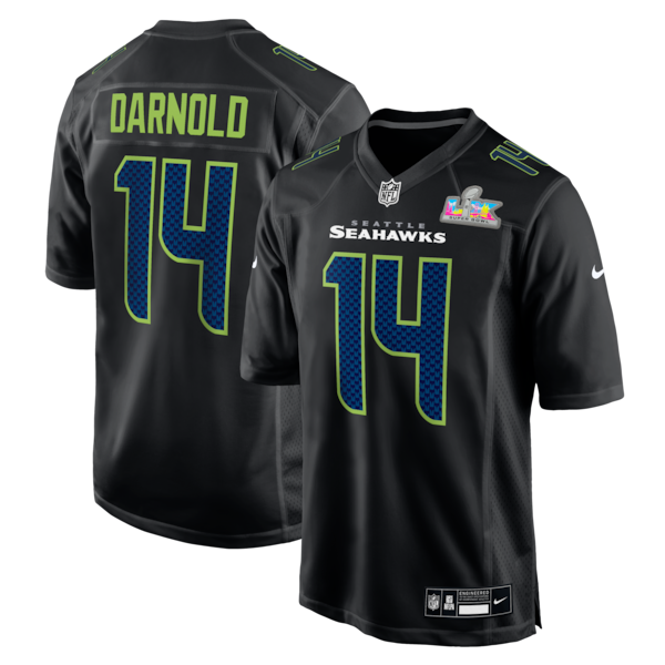 Men's Seattle Seahawks Sam Darnold Nike Black Super Bowl LX Patch Carbon Fashion Game Jersey
