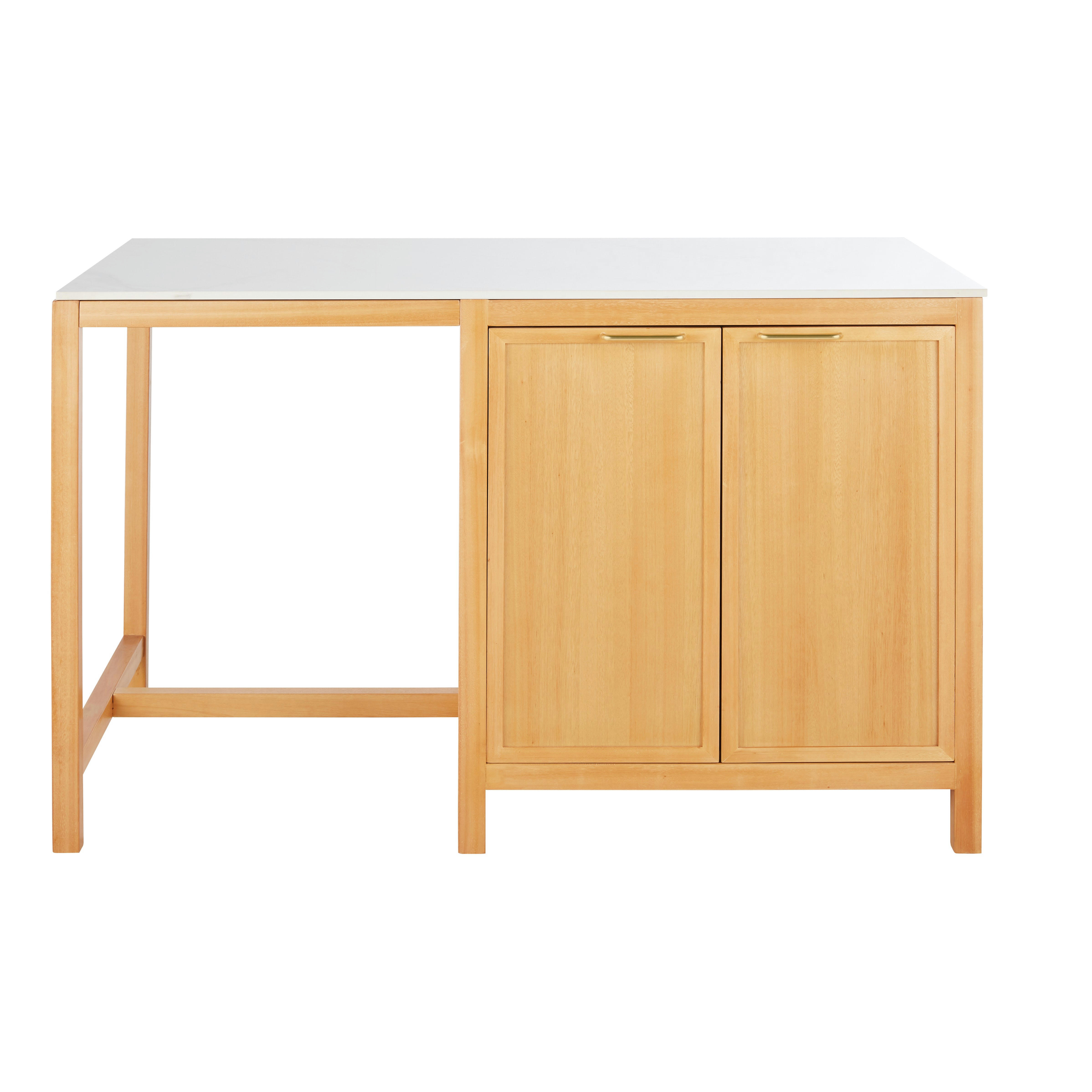 Tavola - Îlot central cuisine 4 tiroirs et 6 niches effet marbre blanc