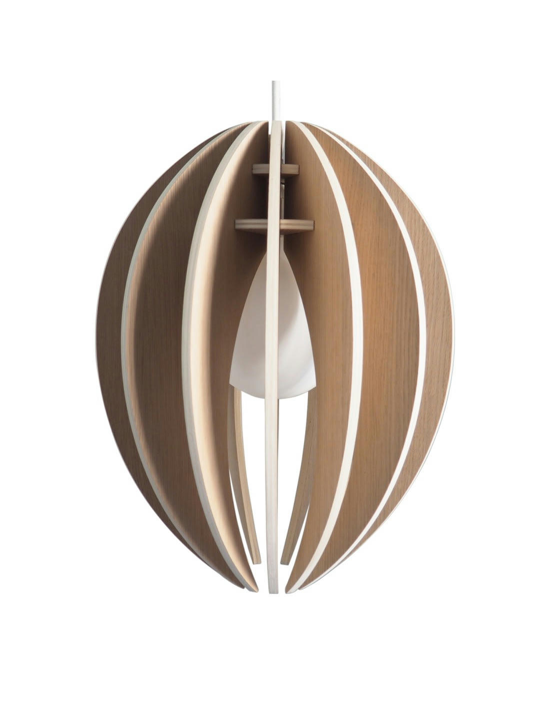 FÈVE - Lampe à suspendre bois cordon blanc et ampoule