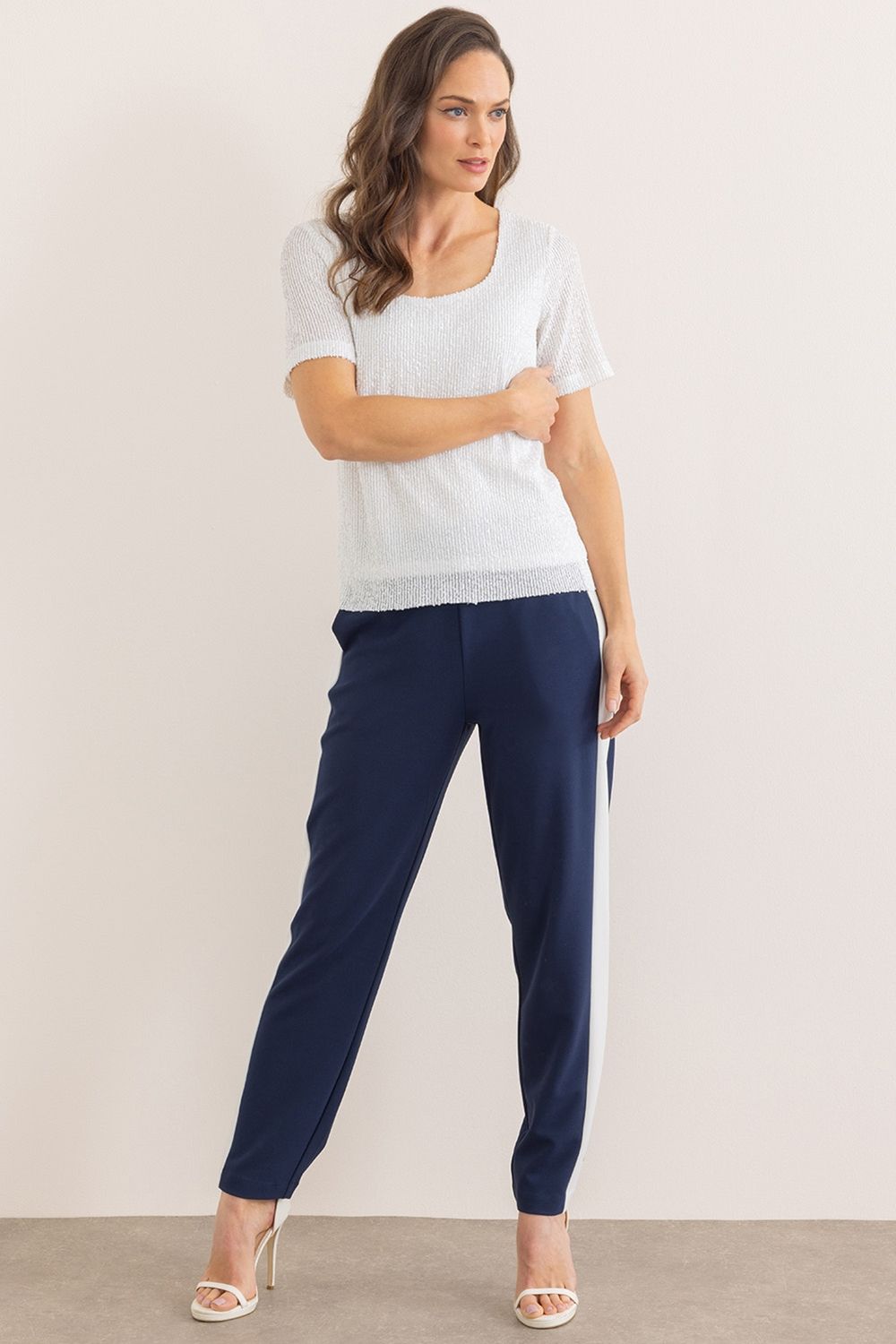 Klass. Sequin Short Sleeve Mesh Top