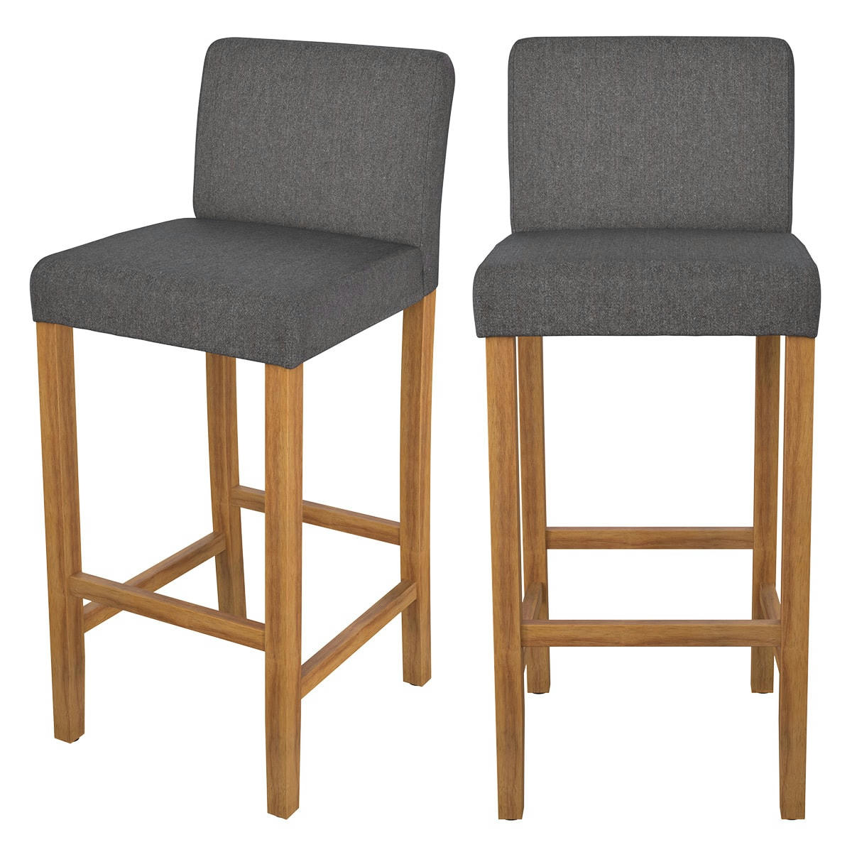 HAVANE - Chaise de bar en tissu gris foncé et pieds en bois 75 cm (lot de 2)