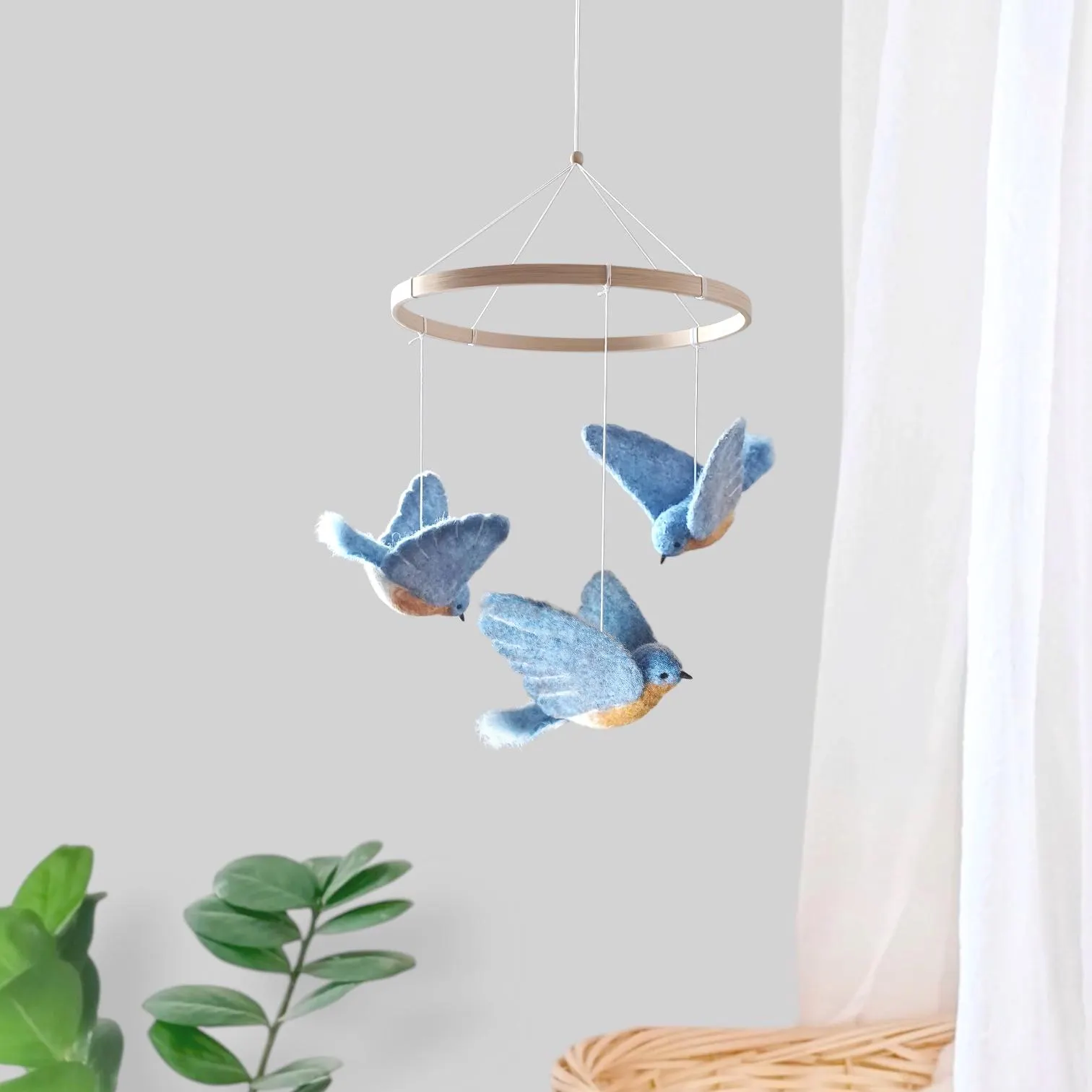 Bluebird baby mobile Birds mobile nursery Felted blue bird crib mobile neutral Farmhouse Nature bird nursery decor Baby shower gift