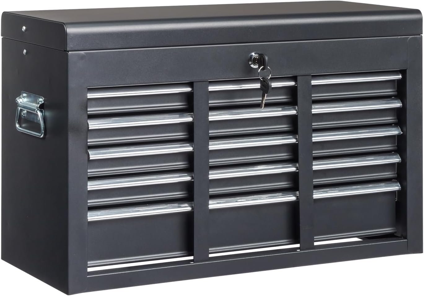 Metal Tool Box, 5-Layer Drawers & Top Storage Tray Tool Box with Lock Safety and Handle, 24 Portable Tool Chest Cabinet for Garage, Warehouse, Home, Black