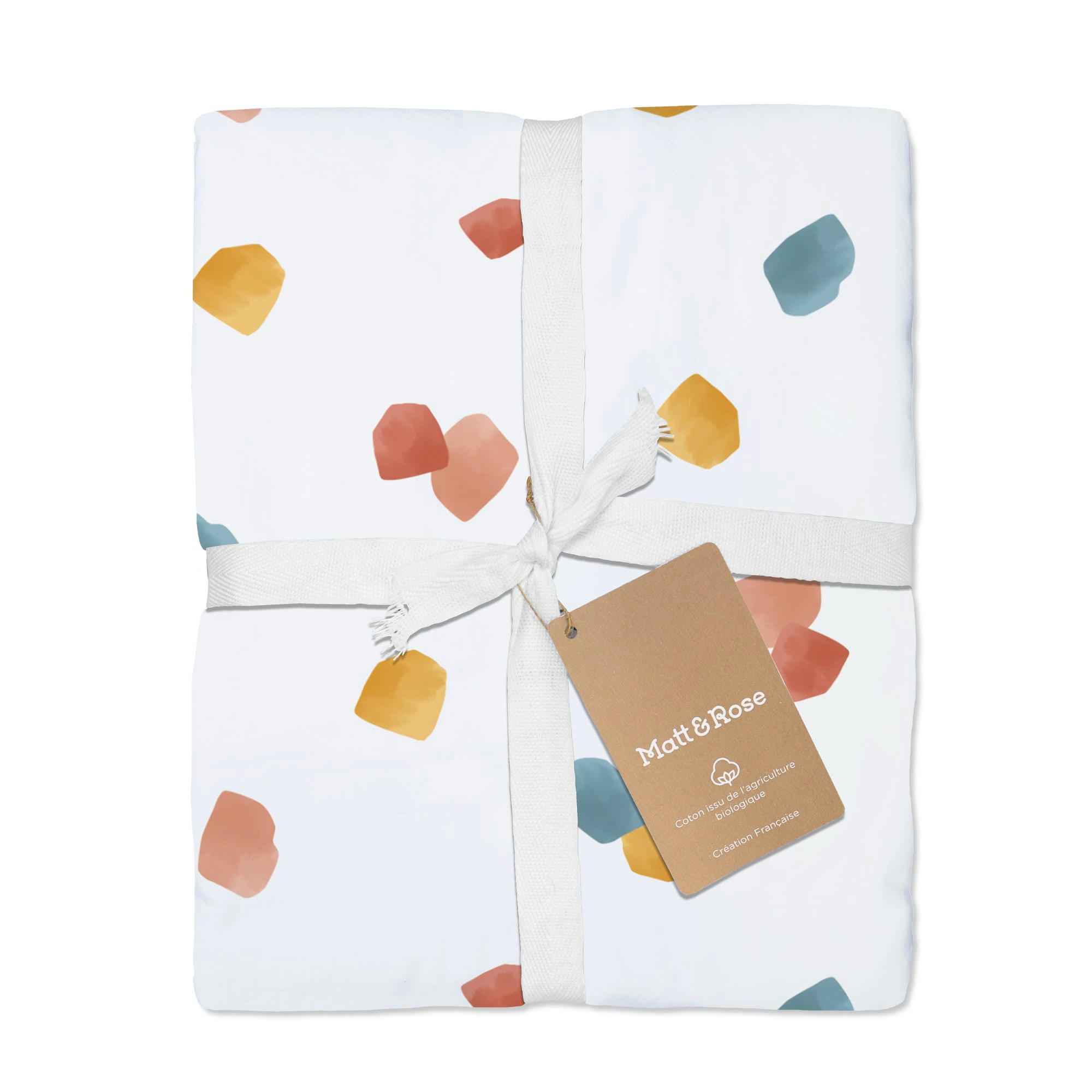 AQUARELLE - Drap-housse imprimé en percale de coton BIO Terracotta 140x200 cm