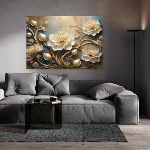 Feeby Obraz na płótnie, Kwiaty złoty blask 60x40