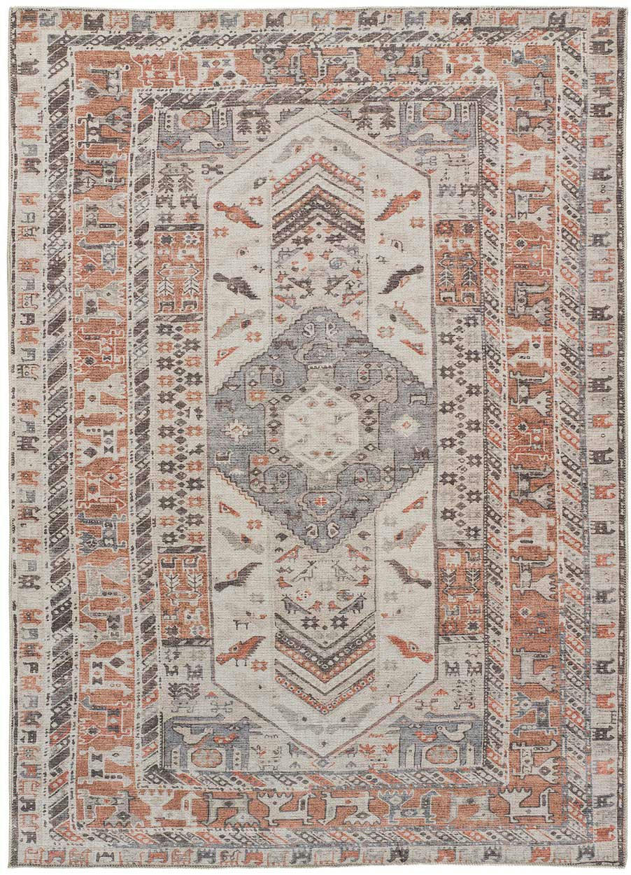 MANDALA - Tapis vintage lavable couleur terra, 80X150 cm