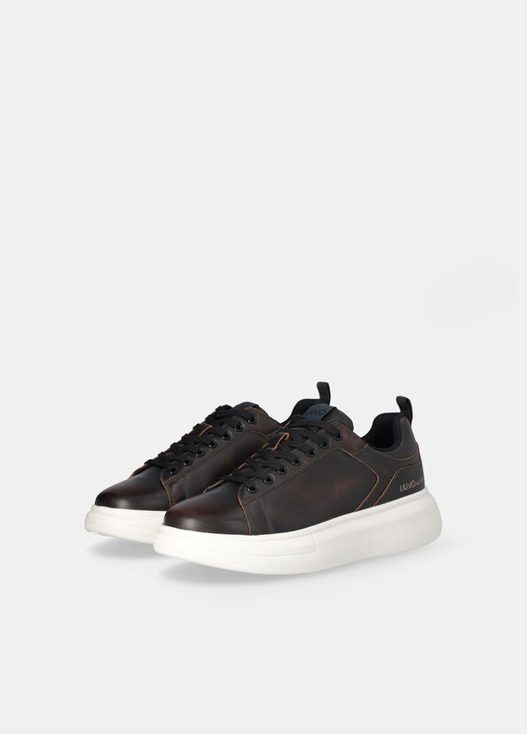 Sneakers platform in pelle spazzolata