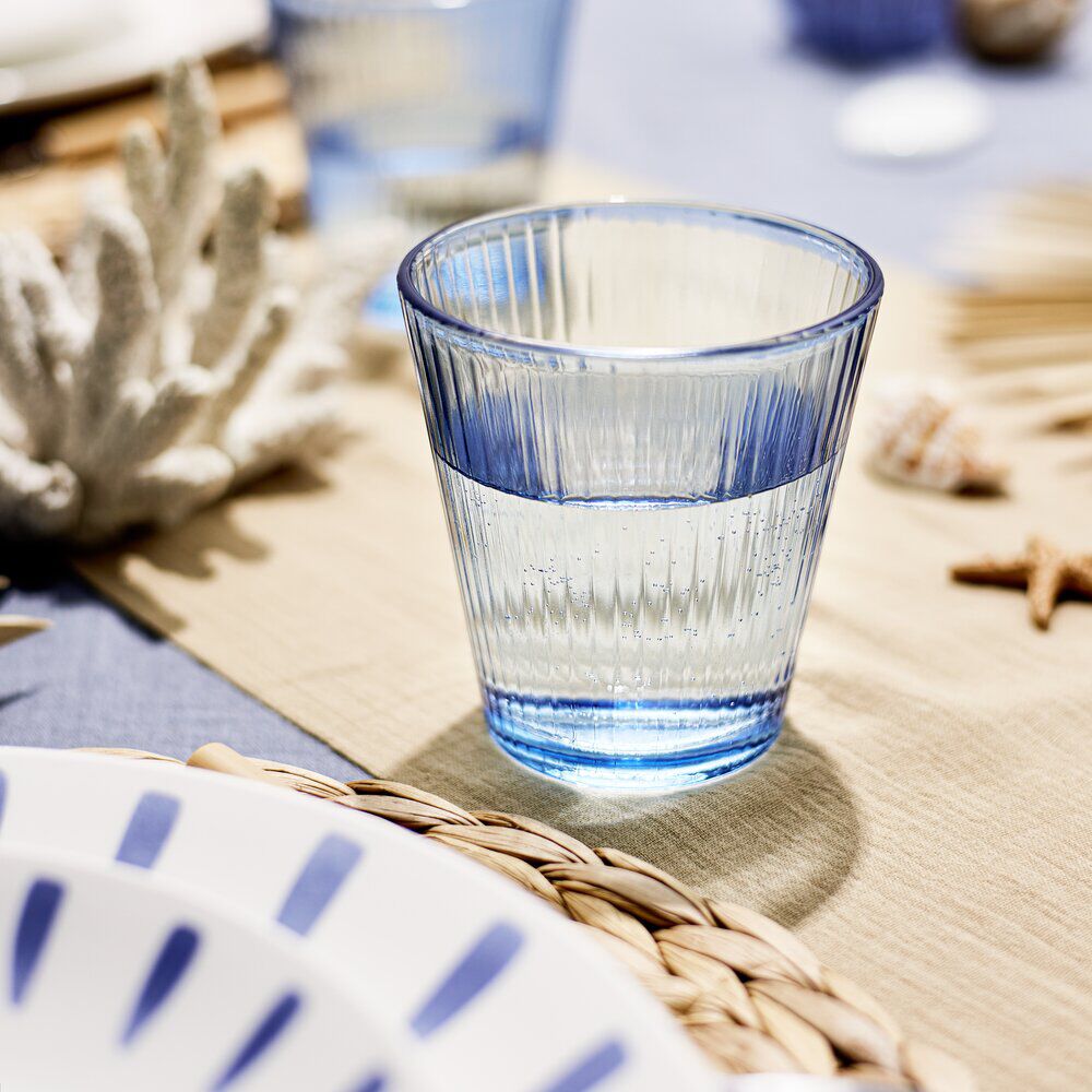 Verre en verre design nervuré bleu Ø9xH9,5cm