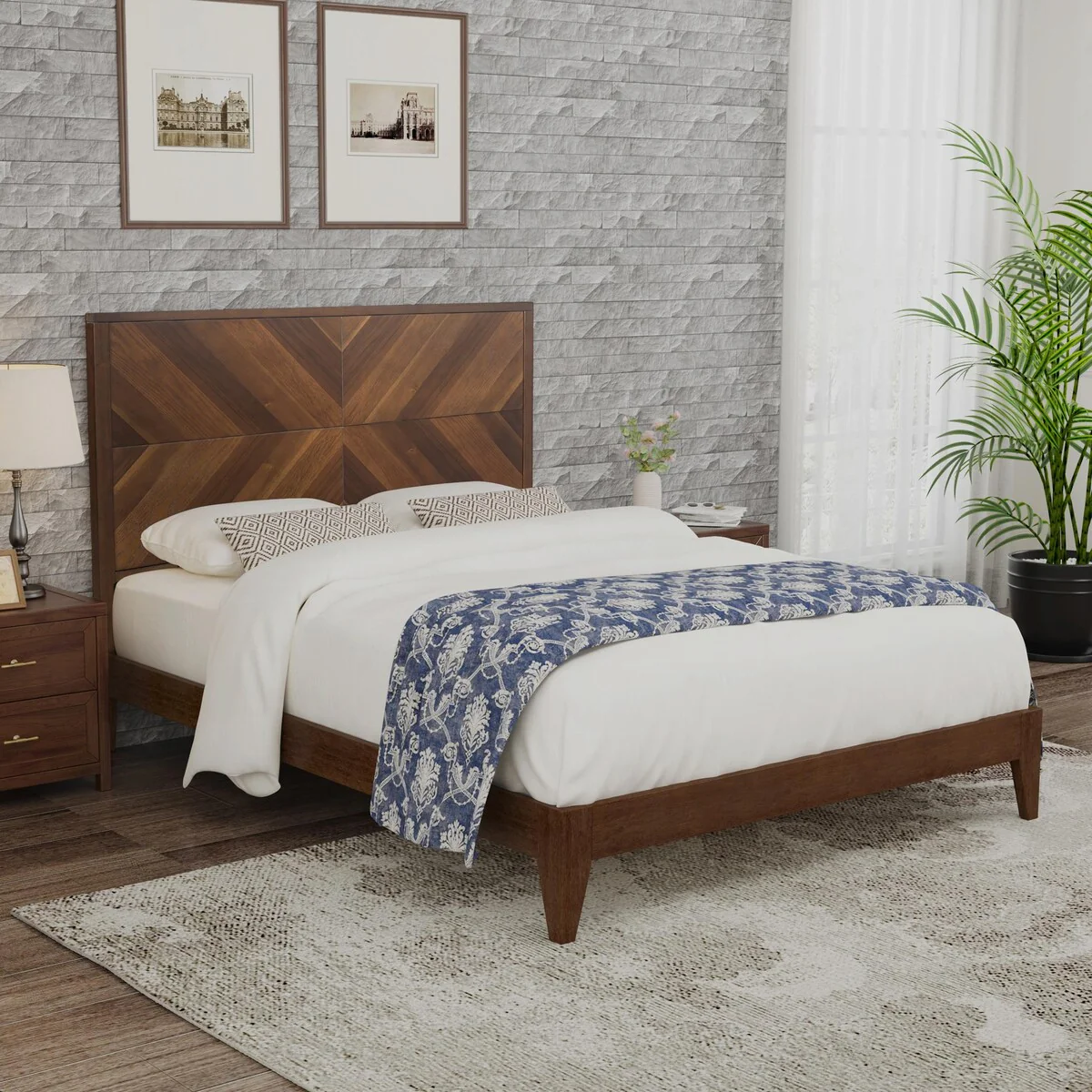 Handcrafted Solid Wood Bed Frame with Artistic Headboard