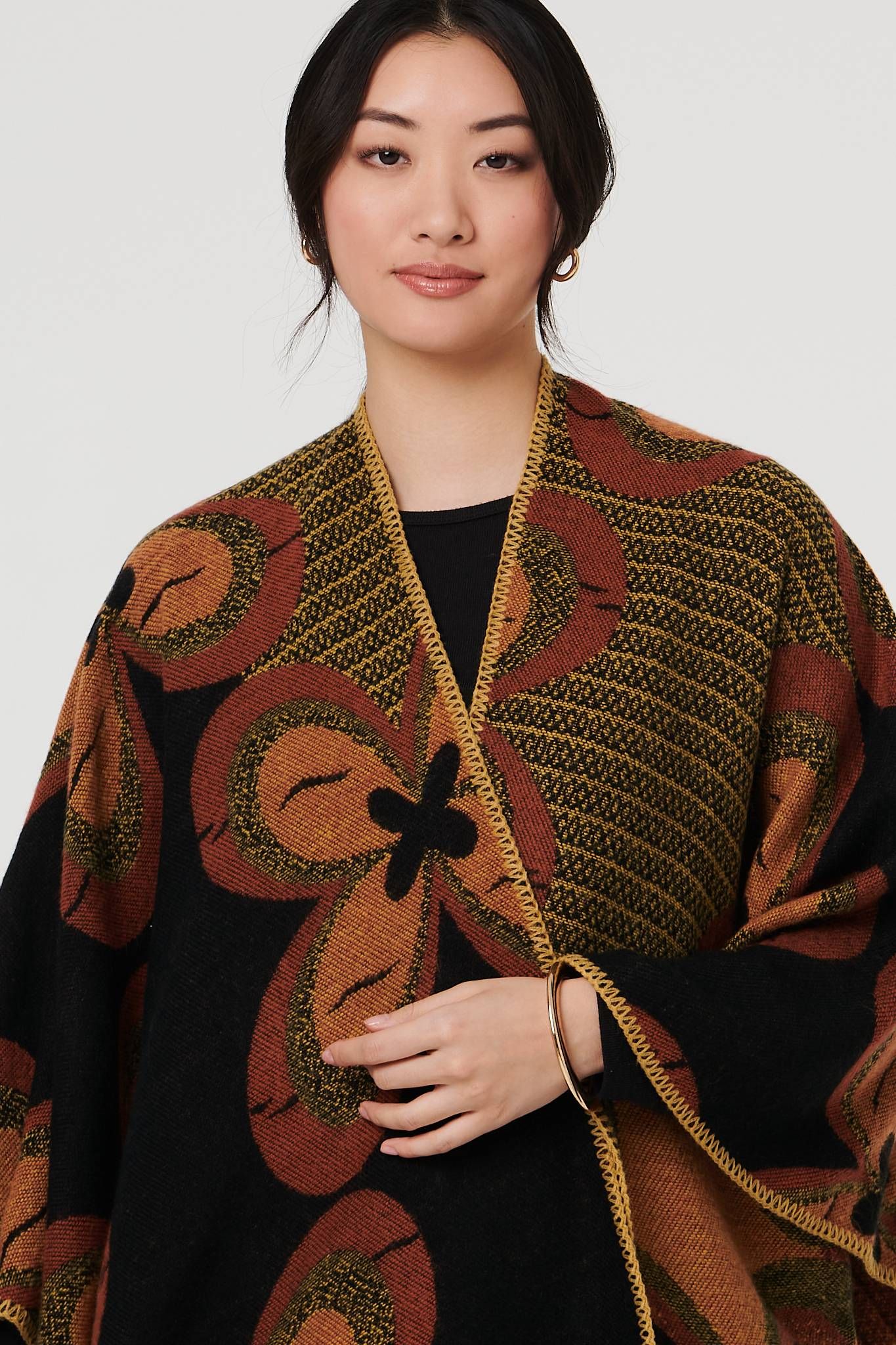 Izabel London Abstract Floral Print Longline Poncho