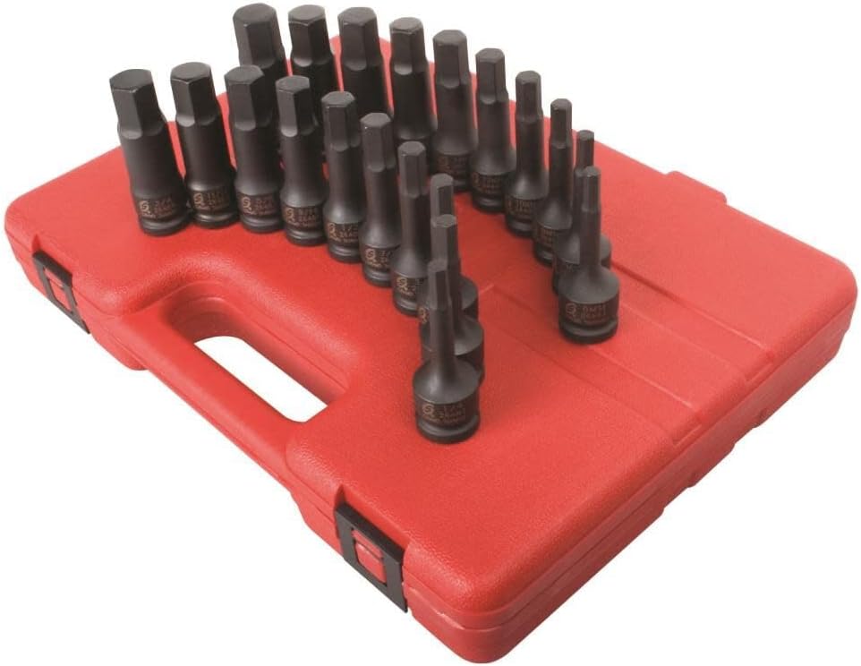 SUNEX TOOLS 2637, 1/2 Drive Master Impact Hex Driver Set, 20Piece, SAE/Metric, 1/4 - 3/4, 6mm - 19mm, Cr-Mo Steel, Dual Size Markings, Heavy Duty Storage Case, Meets ANSI Standards
