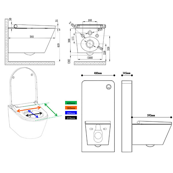 Pack wc avec cuvette lavante - Façade en verre noir-Wc japonais