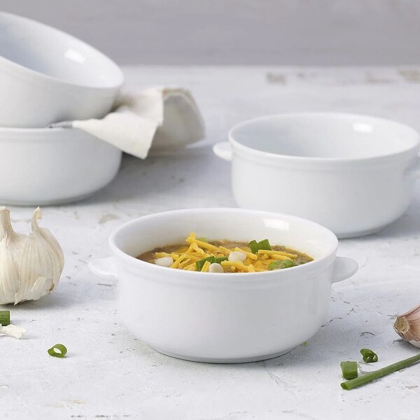 6 Piece 5.5 Inch Porcelain Double Handle Bistro Bowls in White