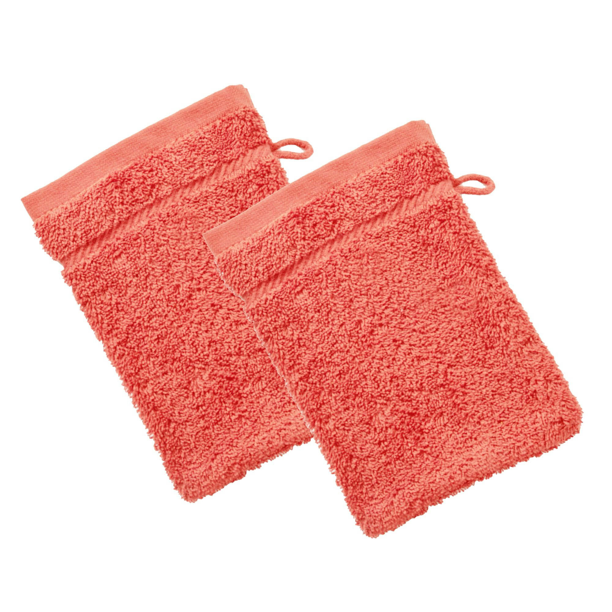 CLAIRE - Lot de 2 gants de toilette 15x20 rose corail en coton