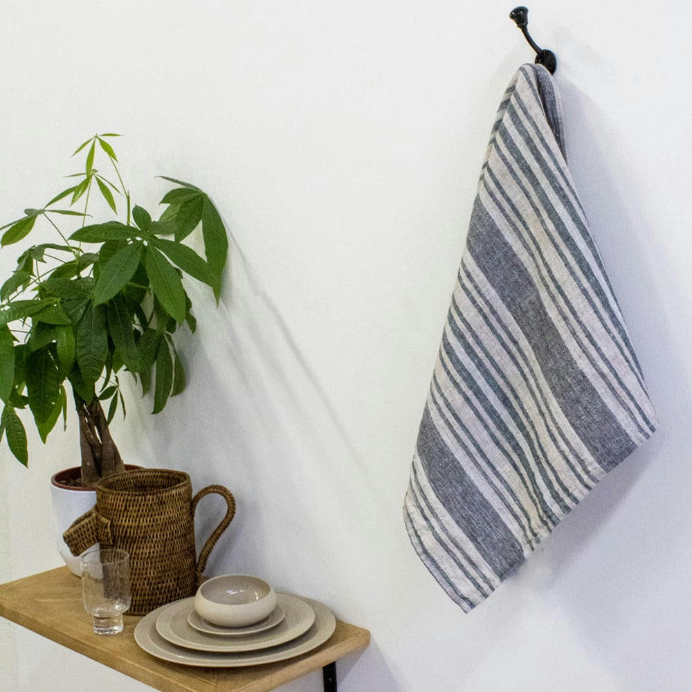 SOMBRILLA ANTHRACITE - Torchon  pur lin anthracite 50x70