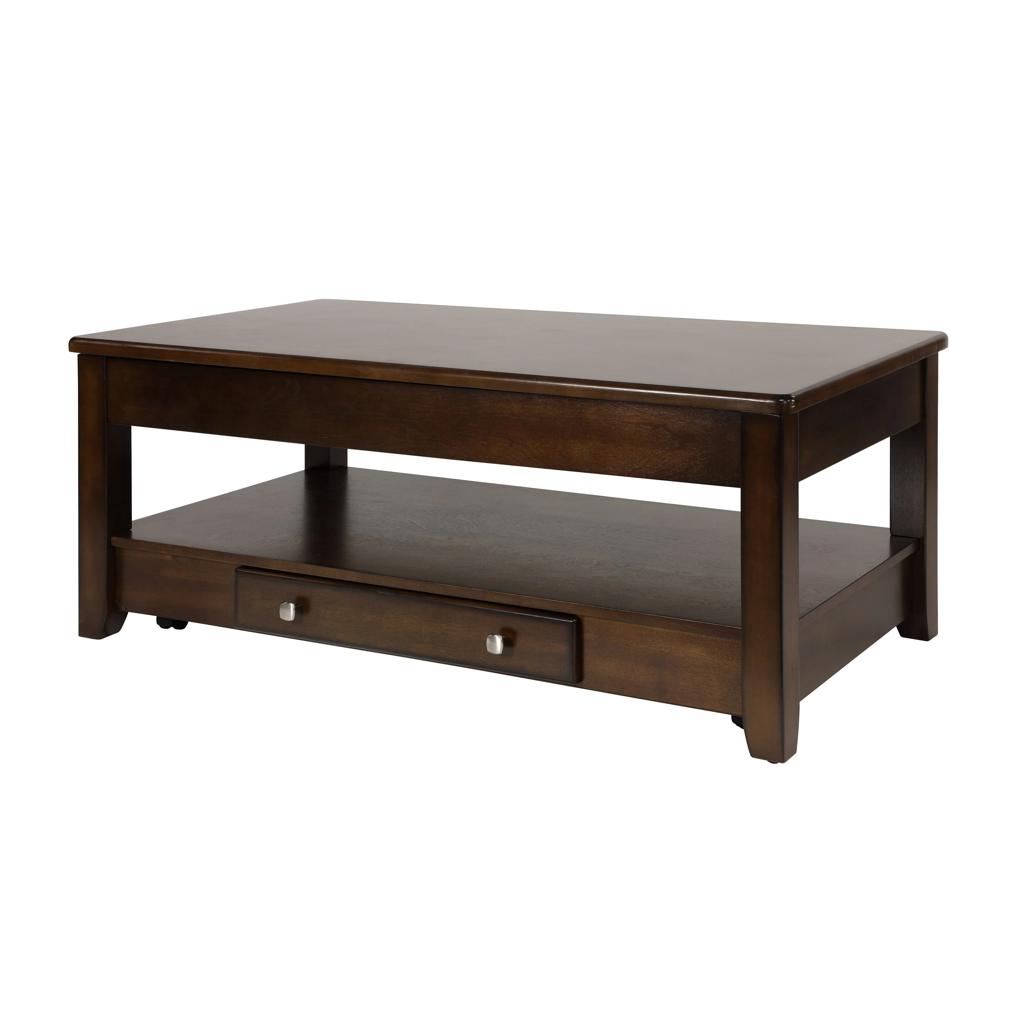 Contemporary Lift Top Cocktail Table With Drawer And Shelf Dark Wooden Furniture 1pc