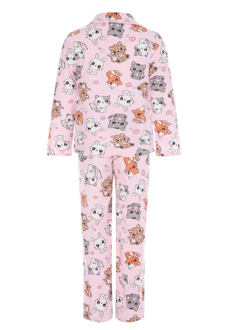 Girls Pink Animal Print Long Pyjama Set