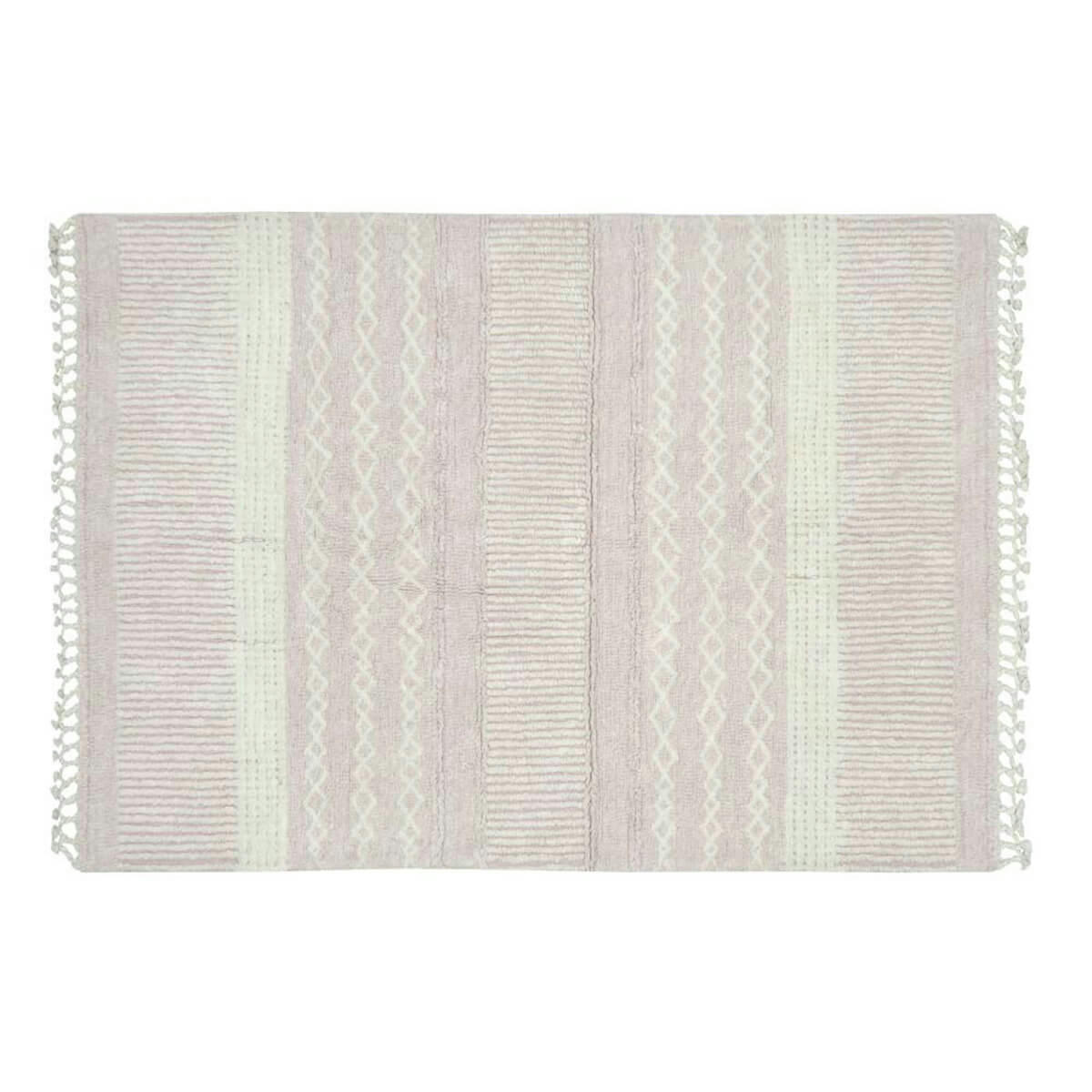 PINK NOSE SHEEP - Tapis lavable en laine blanc et rose 140 x 200