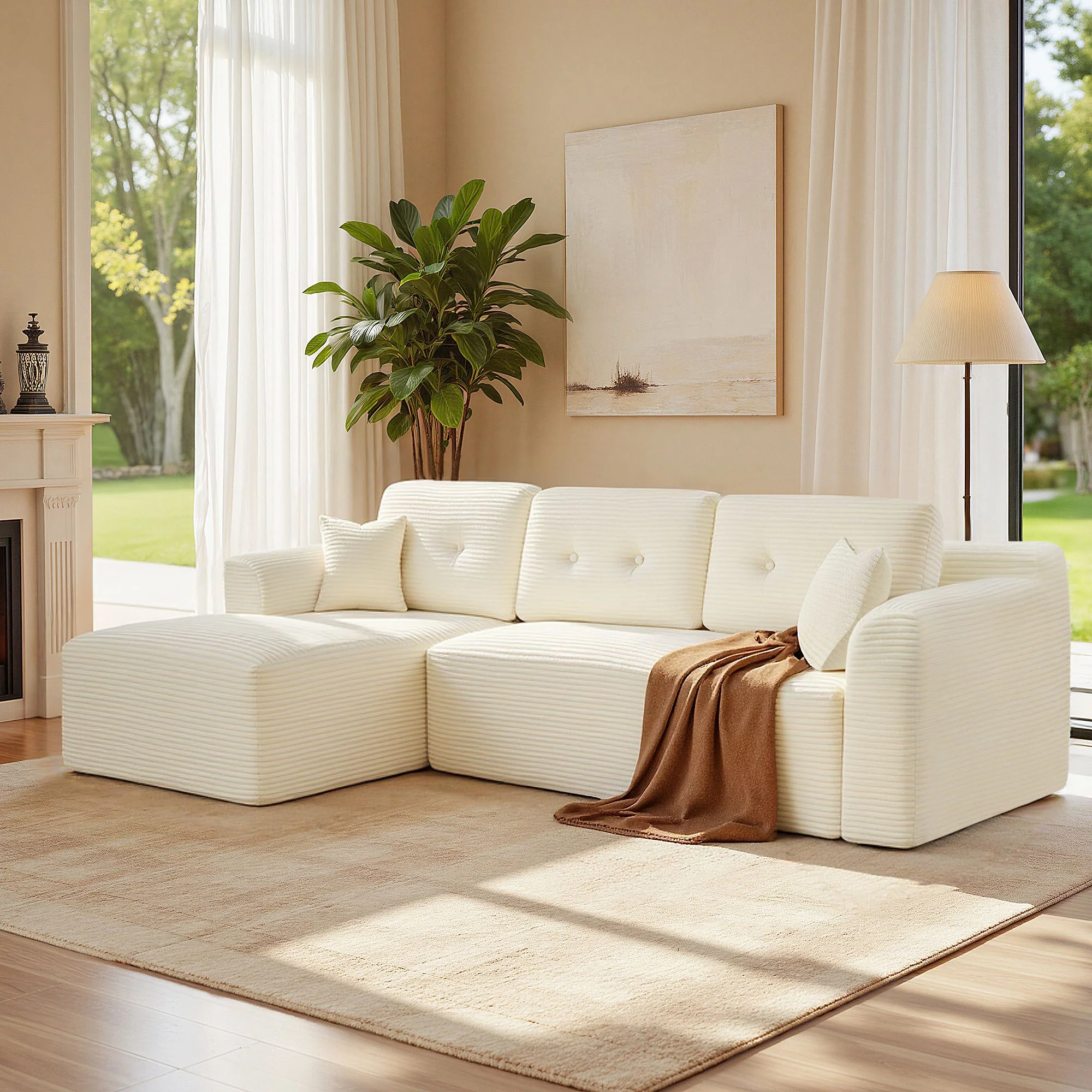Canapé d’angle modulable avec grande méridienne confortable