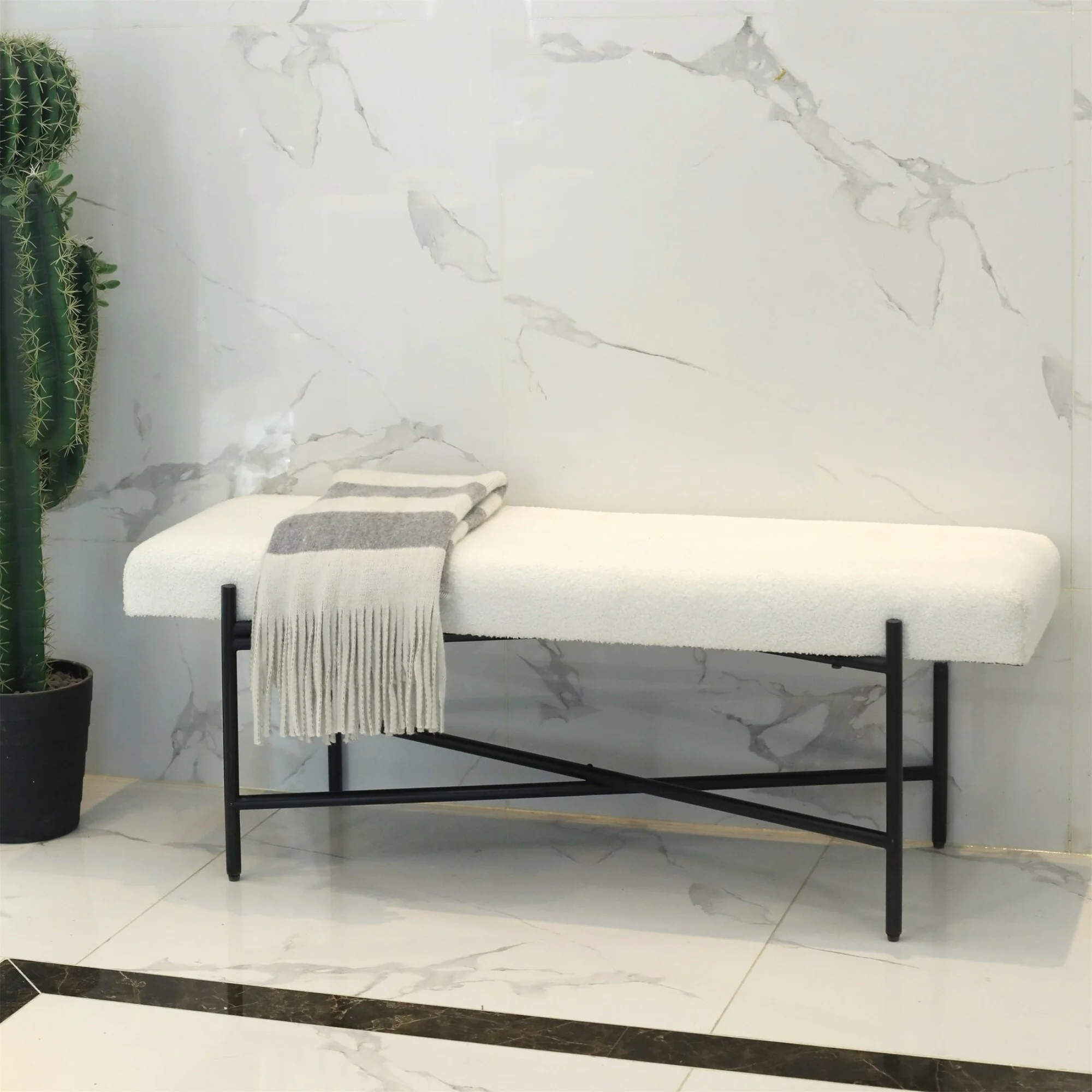 Cushion Top Entryway Bench - 47 - White and Black
