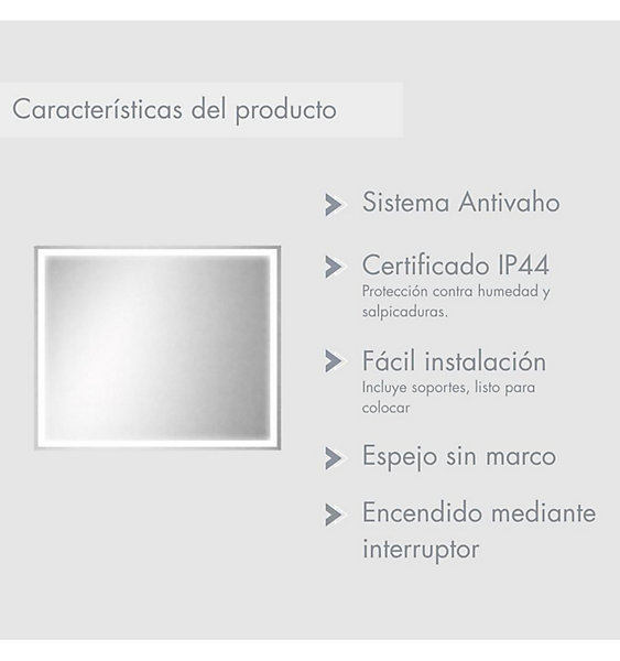 Miroir de Salle de Bain LED Antibuée Rectangulaire sans Cadre 100x70 cm Altea S2 - Aplike