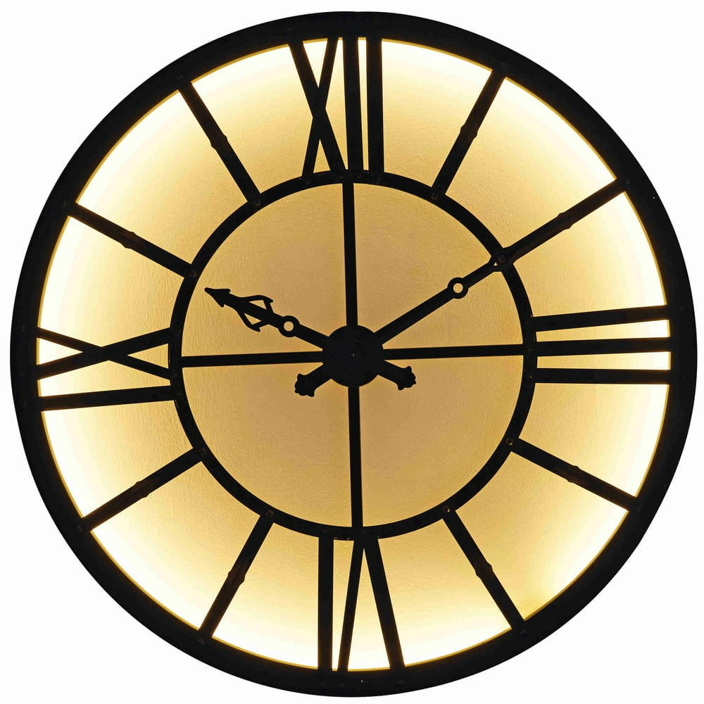 Duke - Horloge murale lumineuse en métal noir D.121cm