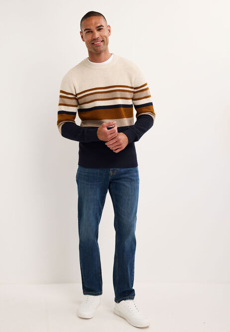 Mens Navy Stripe Knit Jumper