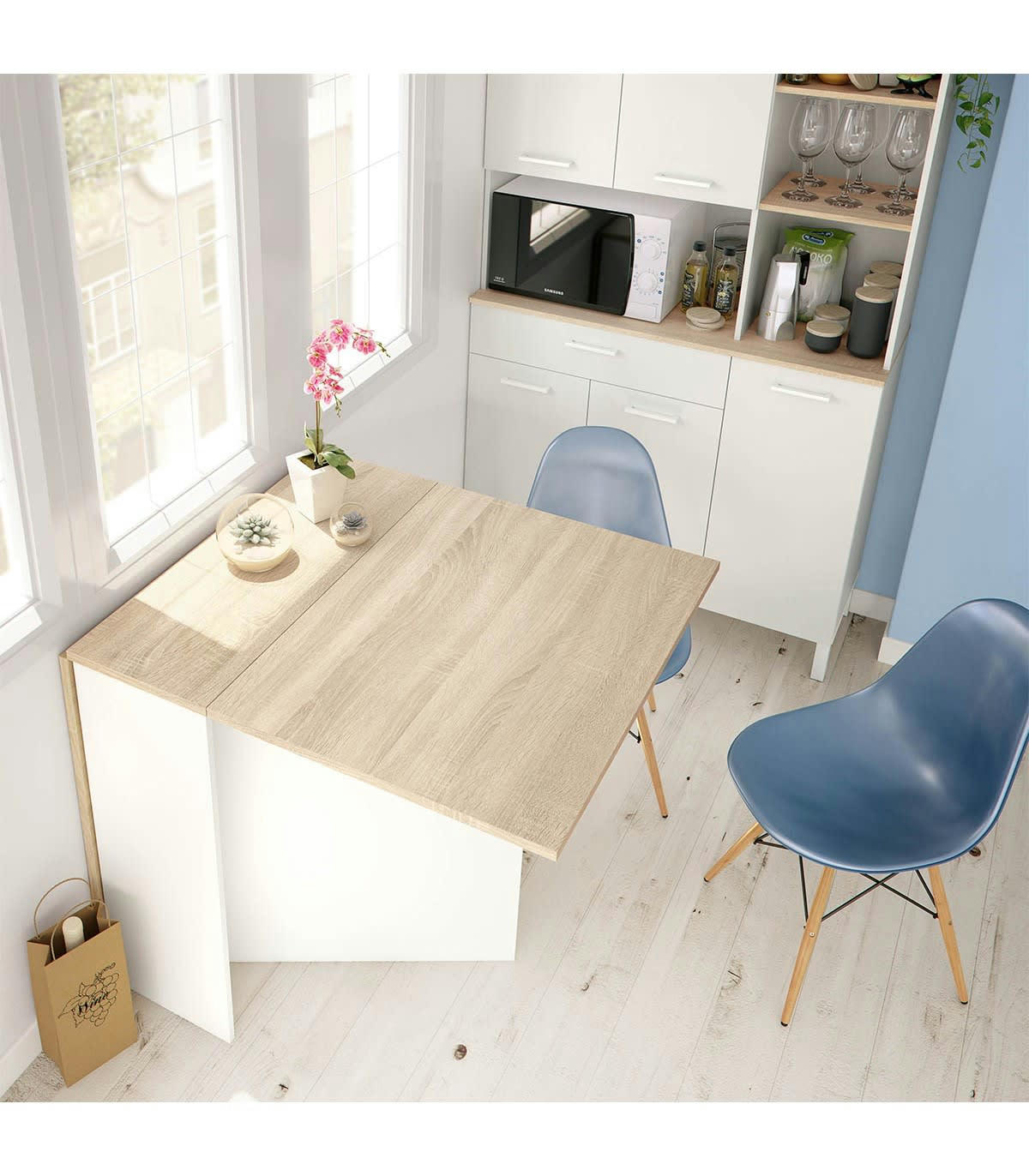 FLY - Table dépliable en 3 dimensions effet bois - H78 x L31 cm