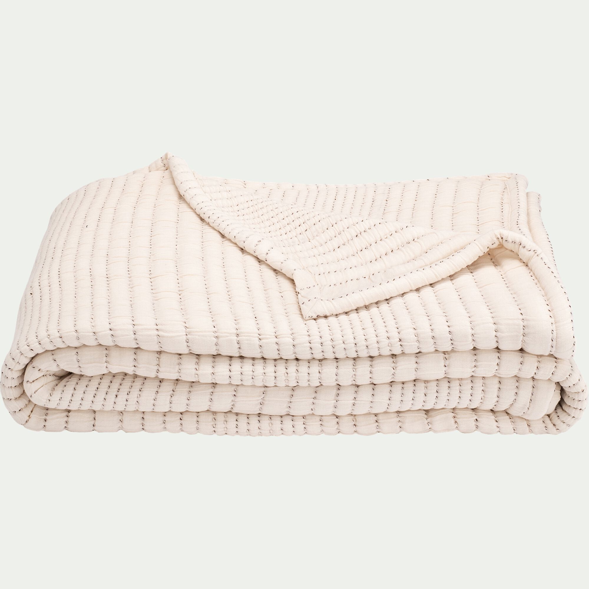 SIA - Couvre-lit matelassé en coton surpiqué 230x250cm - blanc écru