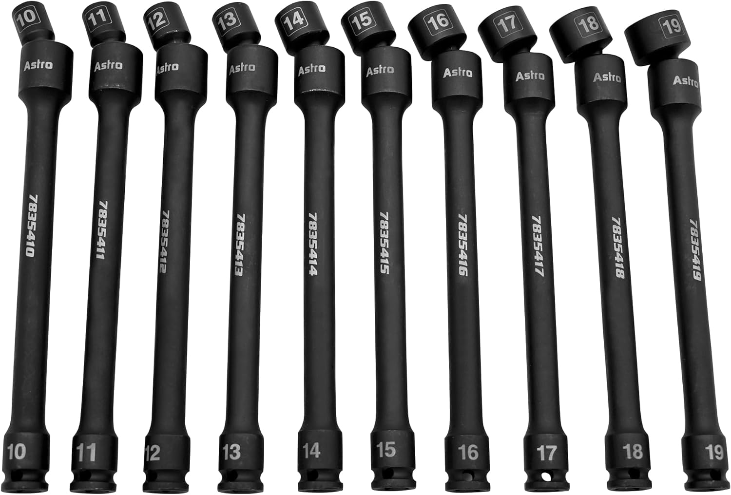 Astro Tools 78354 10-Piece 3/8 Drive 6 Point Pinless Universal Torque-Saver Impact Extension Socket Set - Metric