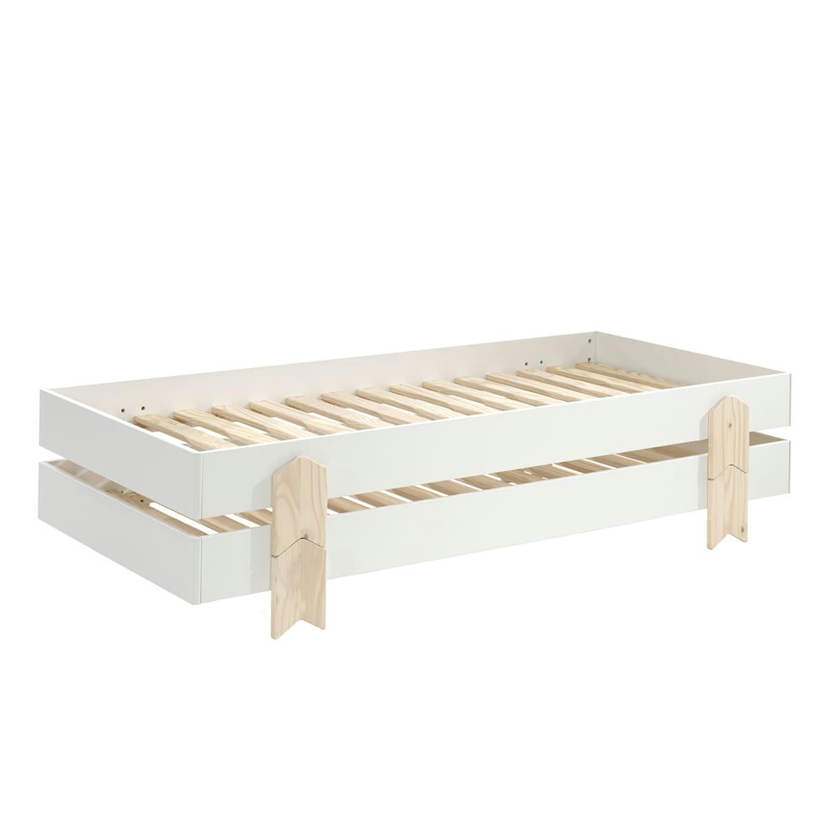MODULO - Lot de 2 lit empilable 90x200 sommier inclus blanc