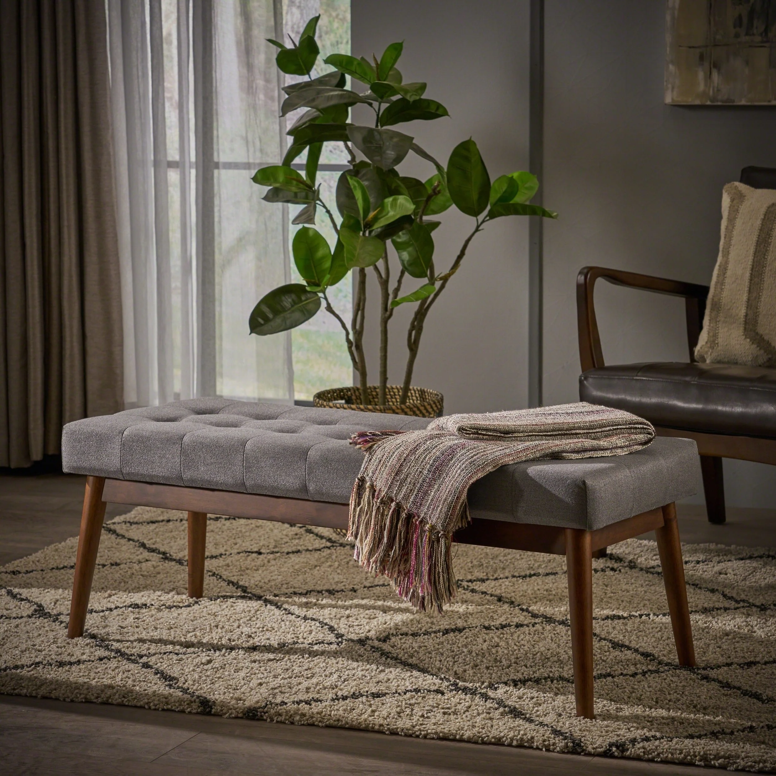 Flavel Tufted Fabric Ottoman Bench by Christopher Knight Home