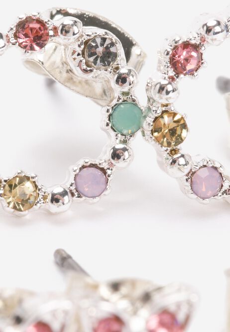 Silver 5pk Multi Gem Leaf Stud Earrings