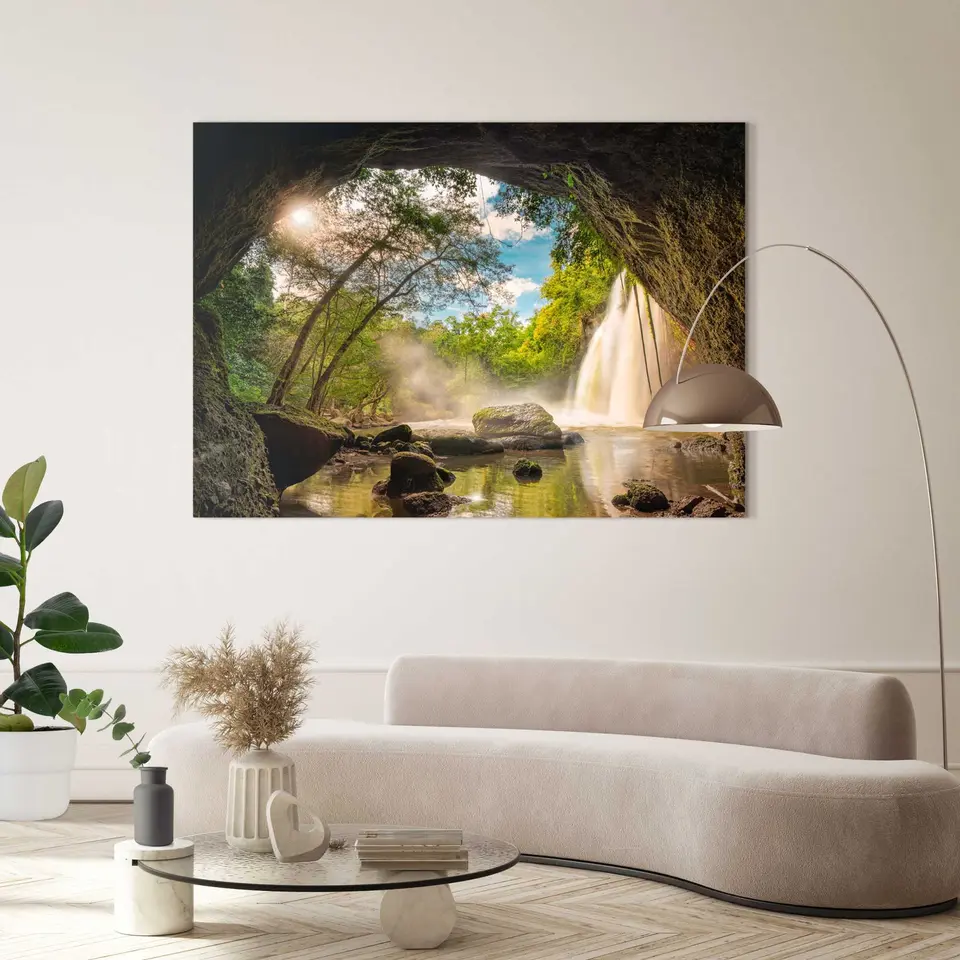 Schilderij Grot 100x140 cm Groen Hout