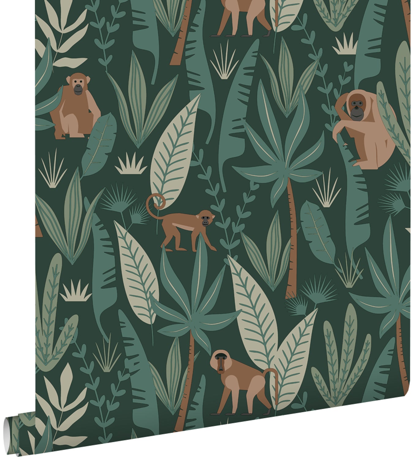 ESTAhome behang jungle apen donkergroen - 53 cm x 10.05 m - 139234