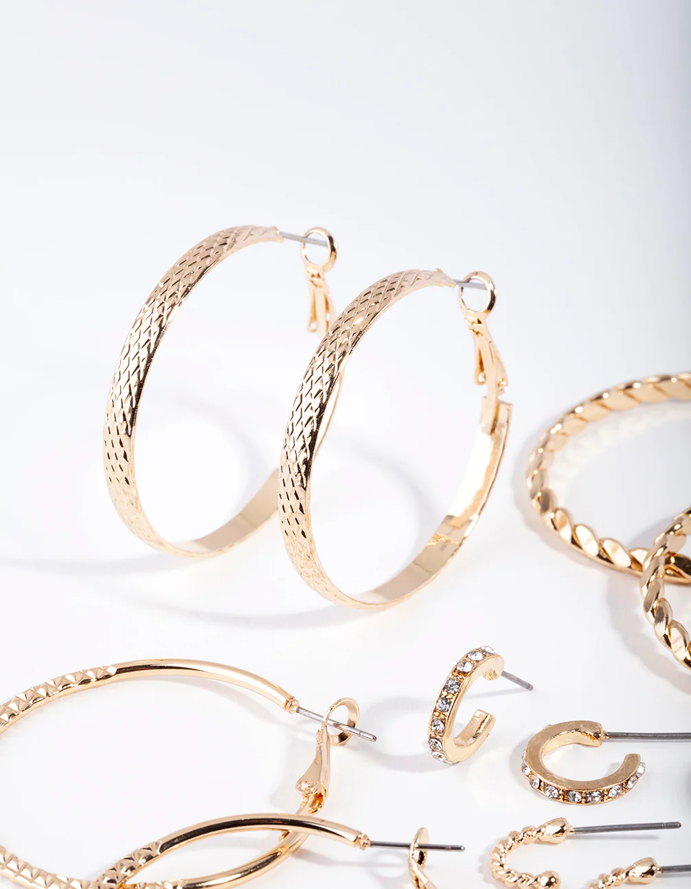 Gold Etched Twist Hoop Earring 6-Pack