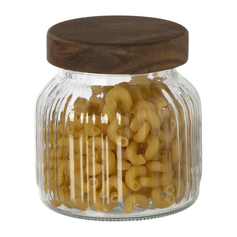 Voorraadpot ribbel met acacia deksel - &Oslash;11x12 cm