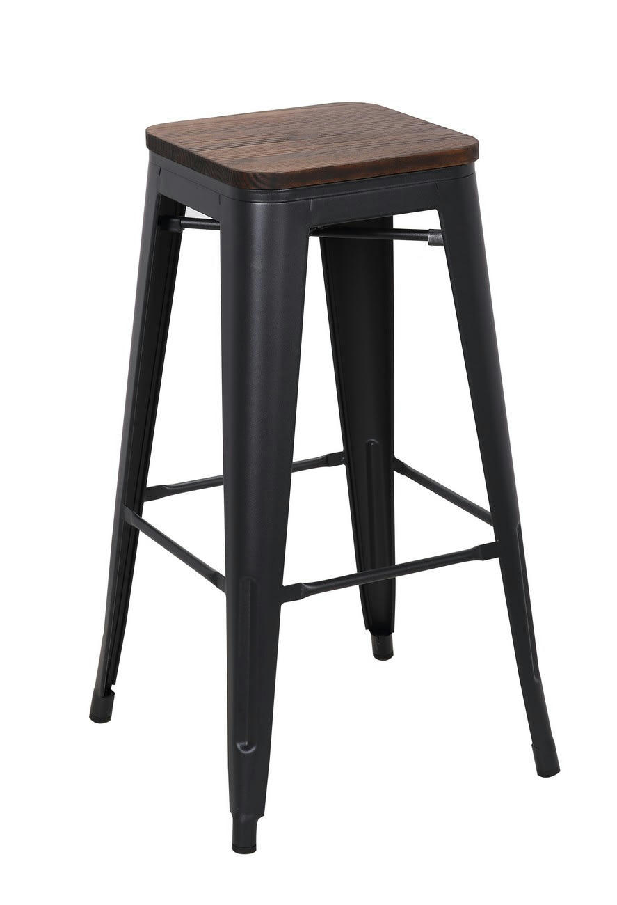 NEVADA - Tabouret de bar en acier gris et bois foncé