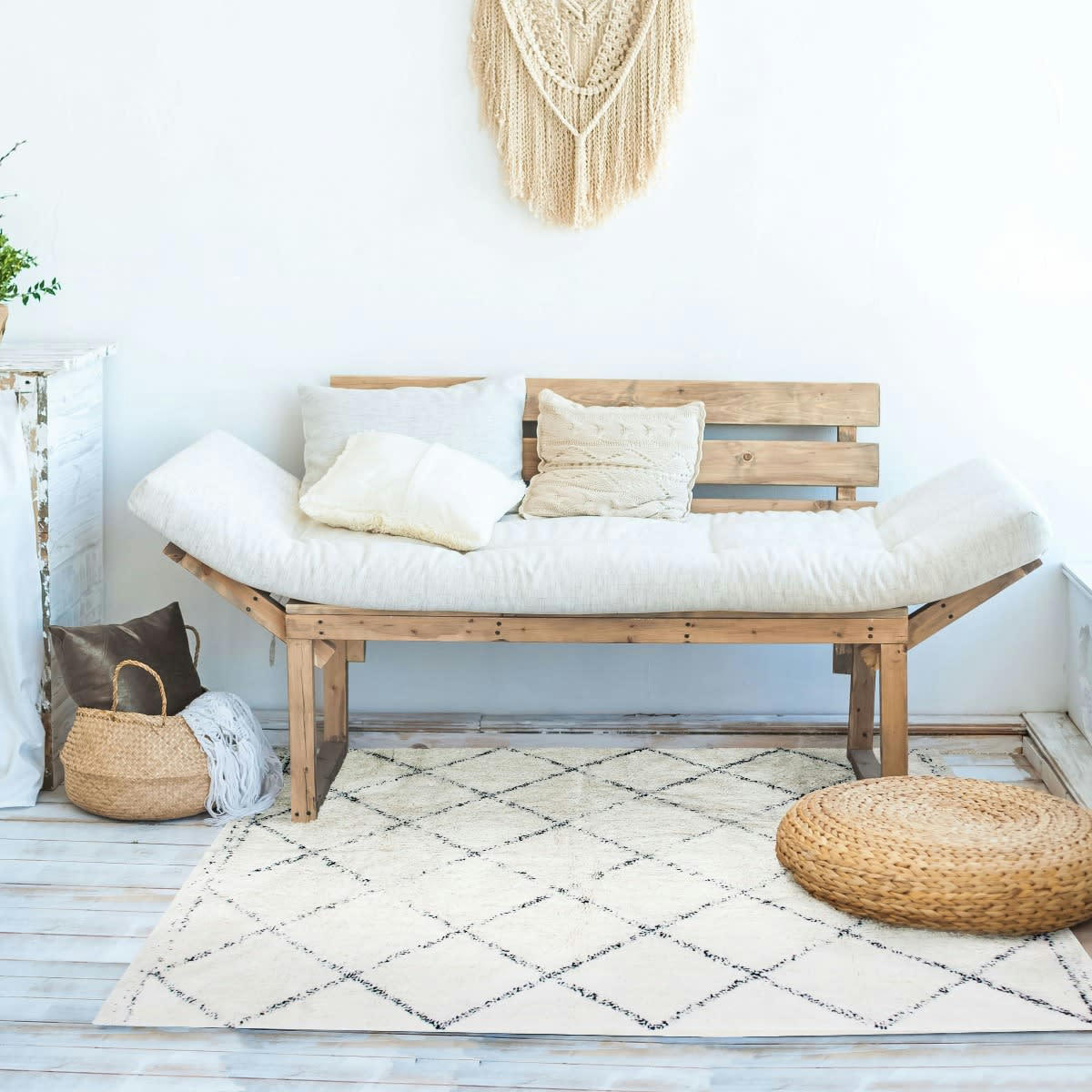 BERBERE - Tapis berbère en coton motifs losanges écru naturel 120x170