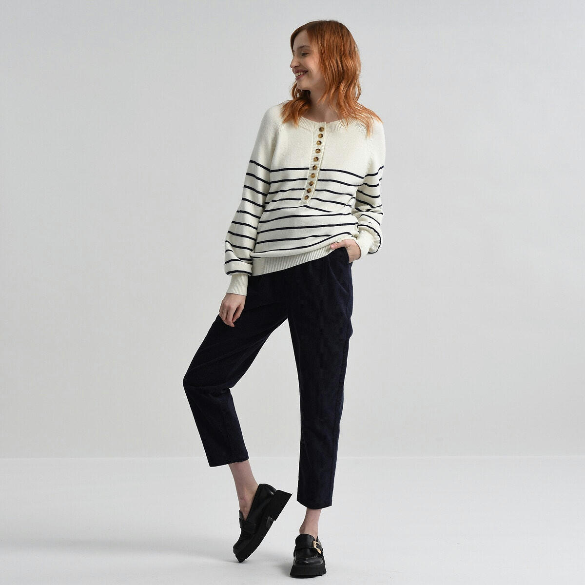 Pull marinière boutonné