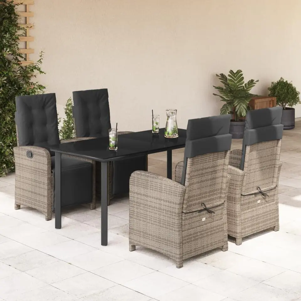 vidaXL - 5-delige verstelbare Tuinset - 2 2 1 - Grijs - PE rattan - 160x80 cm
